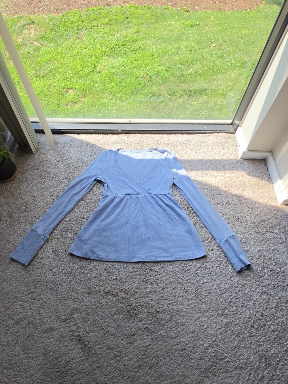 Light Blue Long-Sleeve Peplum Ribbed Top Hollister